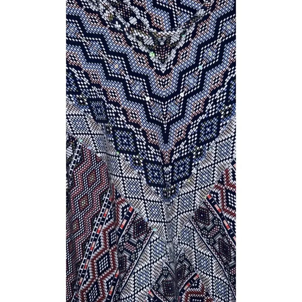 Catherines Tunic Top 1x 18/20 Aztec Embellished Sequin 3/4 Sleeve Blouse Cotton‎